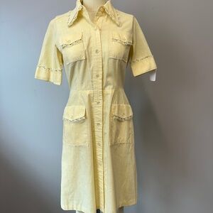 1960s cotton linen yellow dress w/lace trim size 6